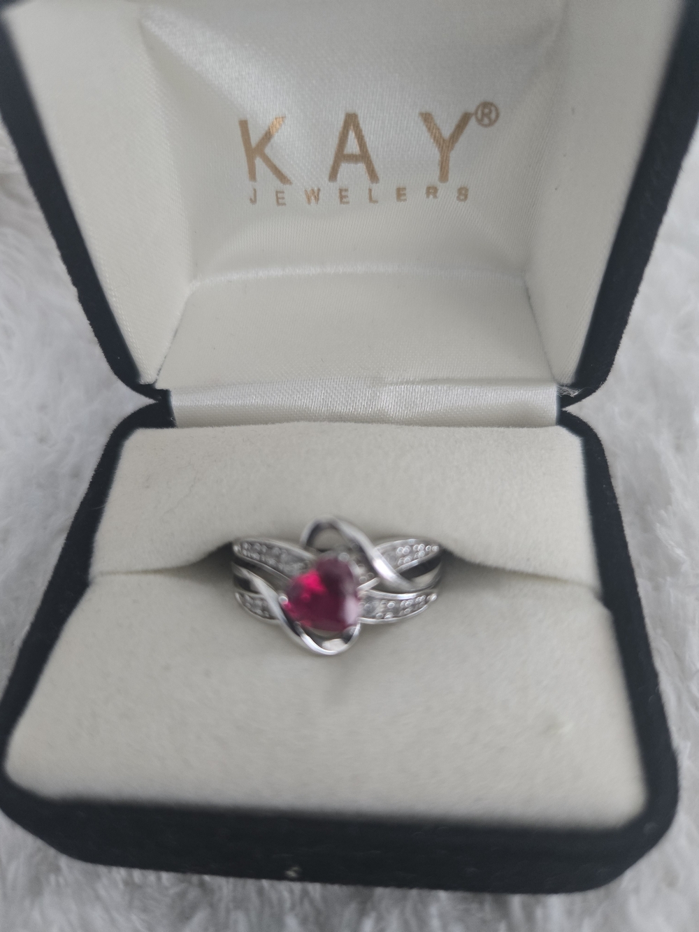Kay Jewelers Sterling Silver Ring with Red Stone and Accent Gems